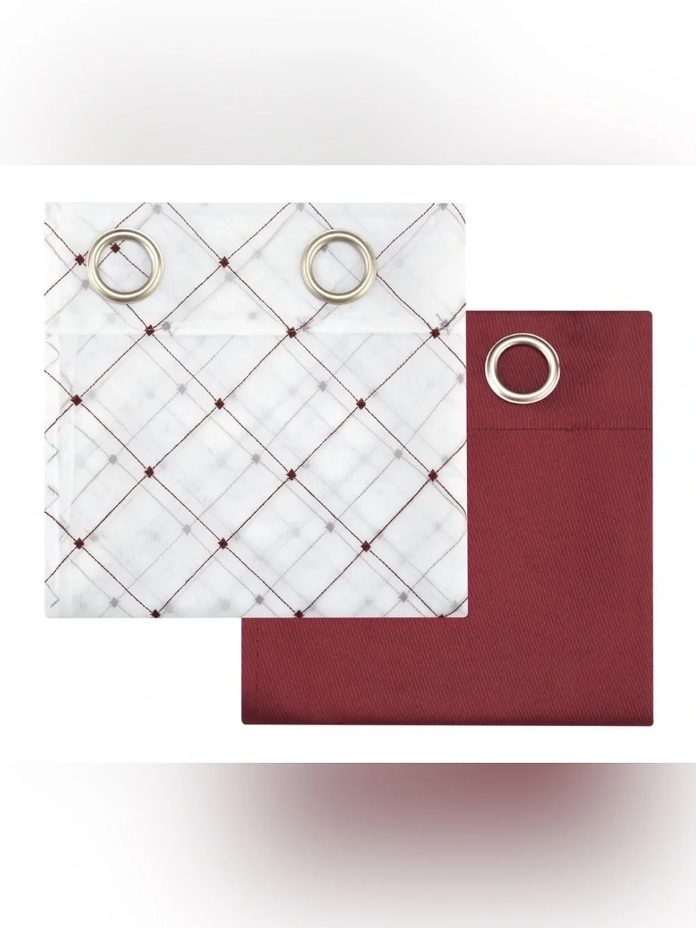 BH&G Maroon Embroidered Lattice Sheer & Twill Weave 4 Piece Curtain Set 84 inch!